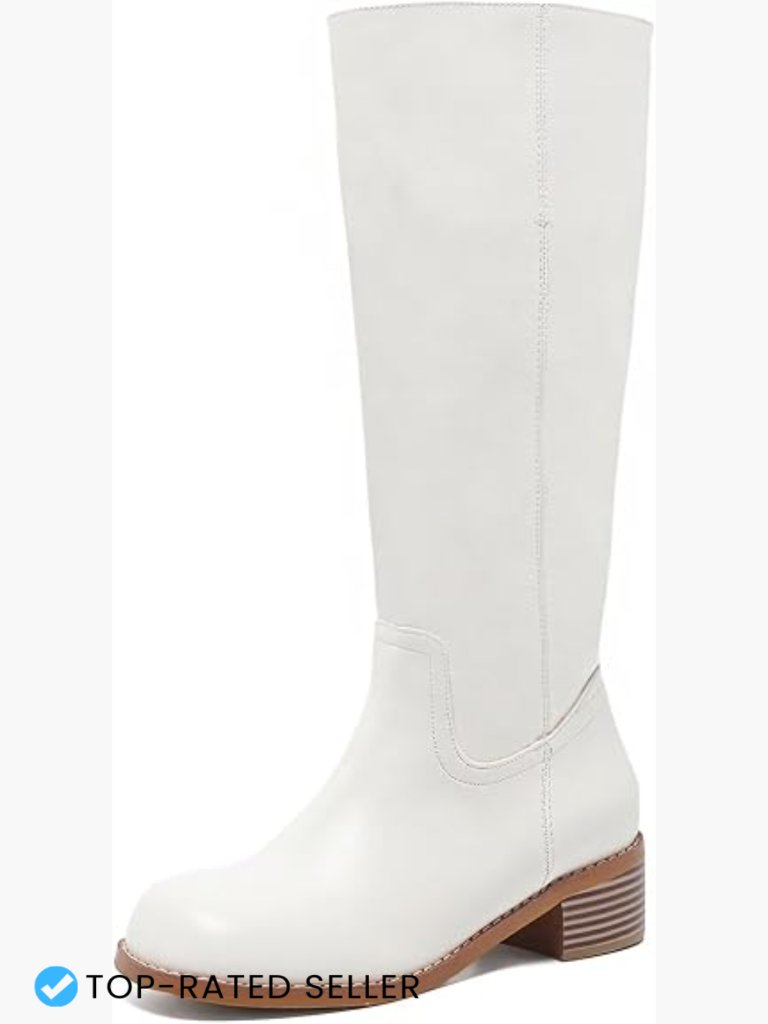 Knee High Boots Square Toe Block Heel Platform Wide Calf Chunky Comfort